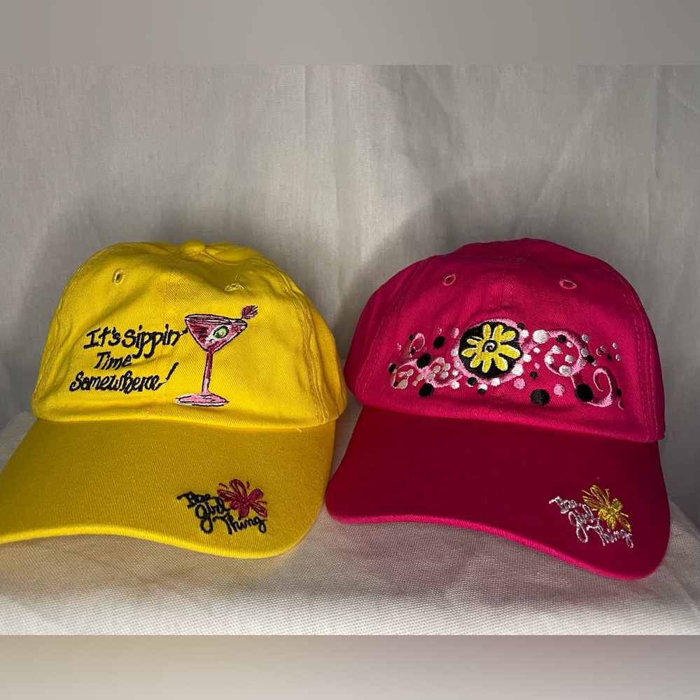 Itsa Girl Thing Pink & Yellow Adjustable Women’s Hats (2 Hats) Brand New